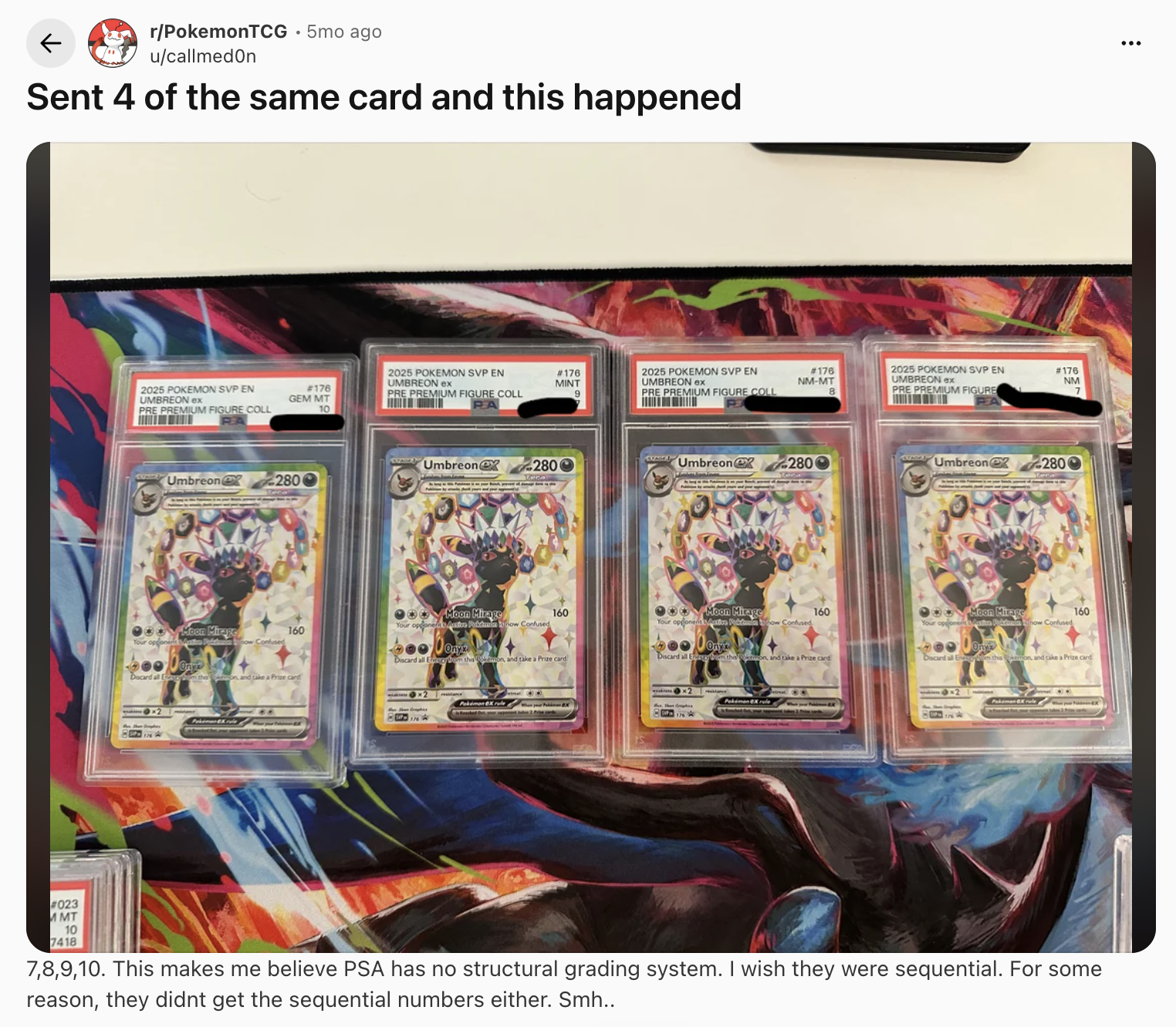 Same card graded 7, 8, 9 and 10